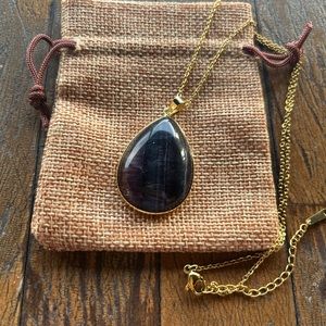 BrandNew Fluorite Pendant with Stainless Steel Chain Gold Fluorite Necklace